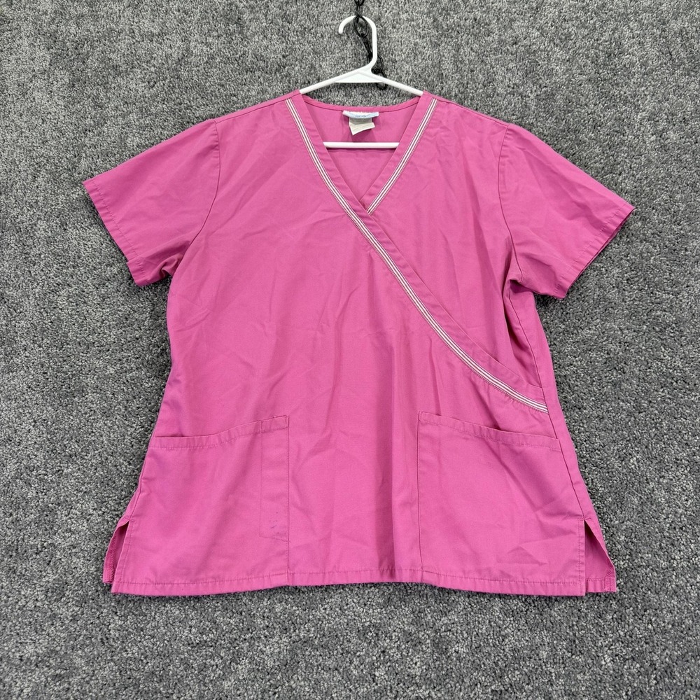 SB Scrubs Shirt Womens Medium Pink V Neck Wrap Scrub Tunic Top Medical Workwear